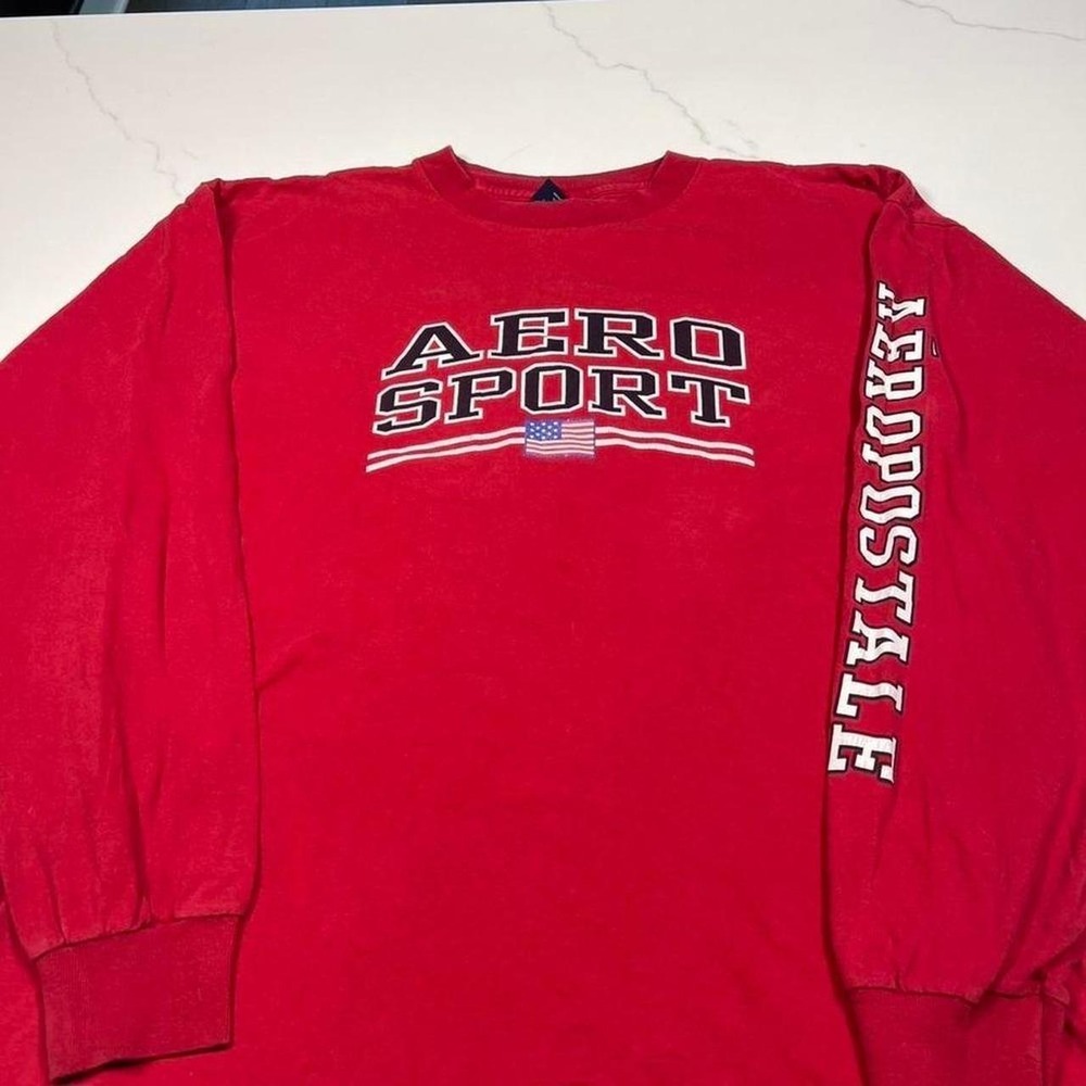 Aeropostale Long Sleeve Shirt Mens Large Red Aero Sport 87 Graphic Tee